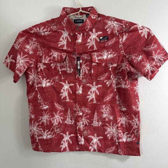 Chaps Shirt Mens  XL Tall‎ Tant Red Tropical Hawaii AOP Rockability - Picture 1 of 11